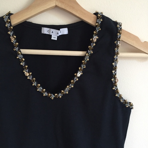 CAbi Tops - CAbi Black Ribbed Seashell Accent Tank Top
